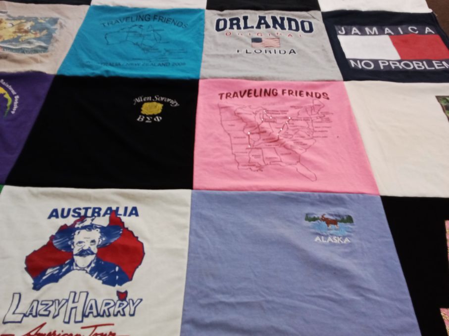 T-shirt quilt with travel, geography themes by LEA from OK