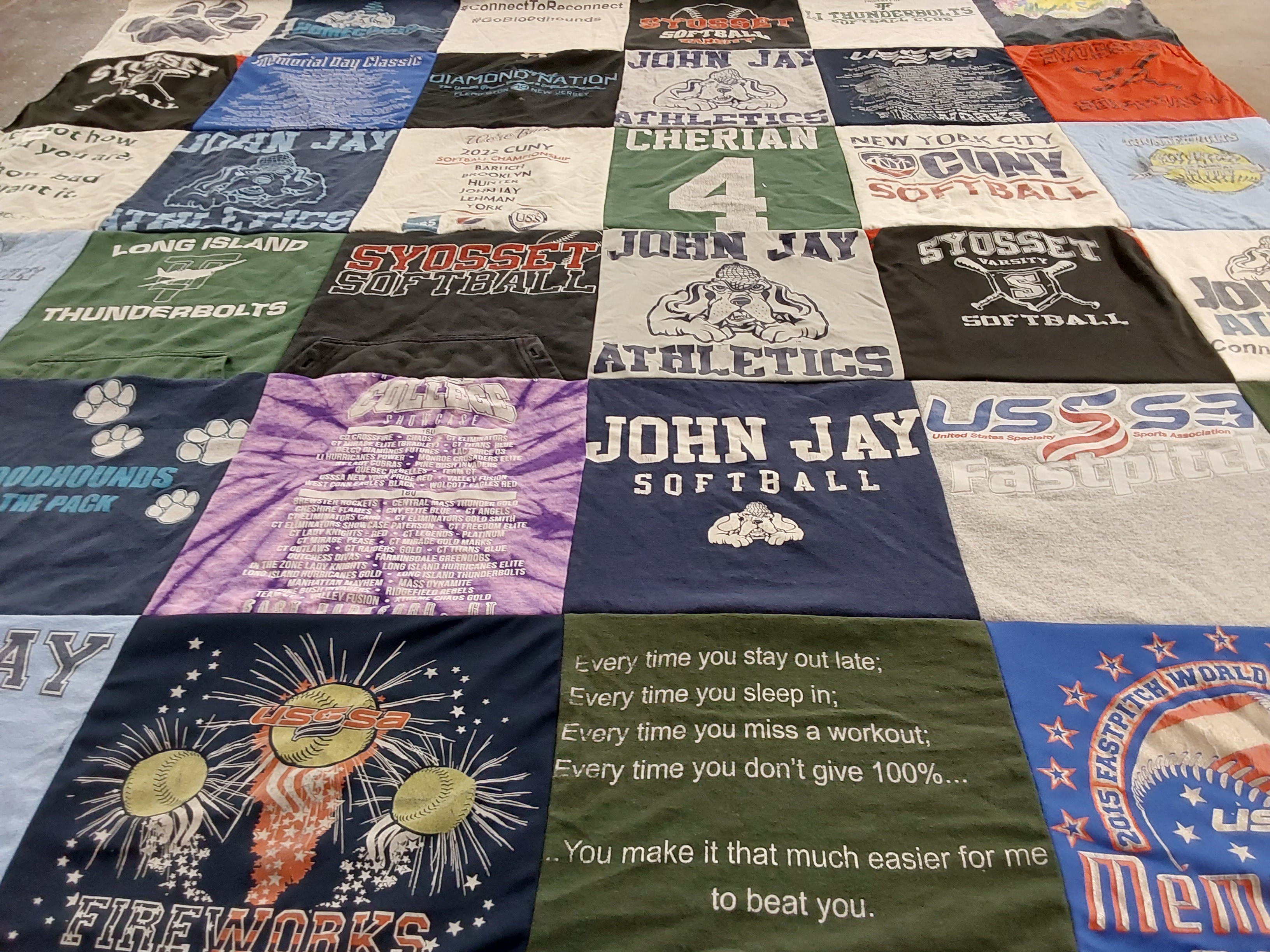 T-shirt quilt featuring syosset high school softball, john jay college softball by Sheena from NY