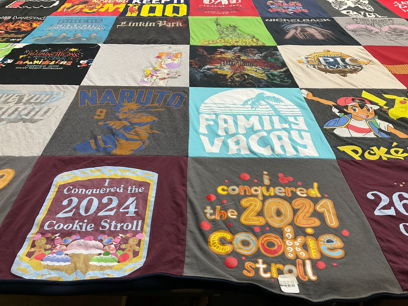 T-shirt quilt with anime, music themes by Jessica from FL