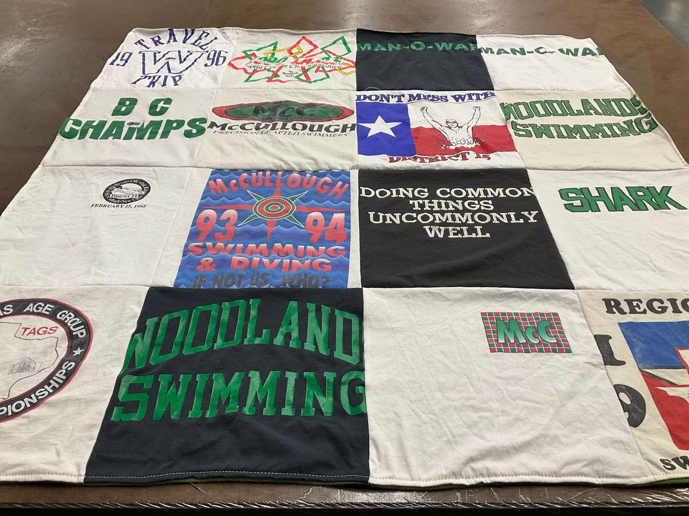 T-shirt quilt from mccullough high school, woodlands swimming by Laura from TX