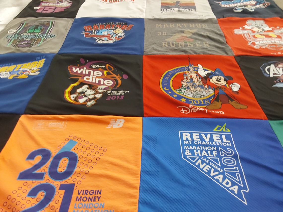 T-shirt quilt with running, marathons themes by Kathleen from OH
