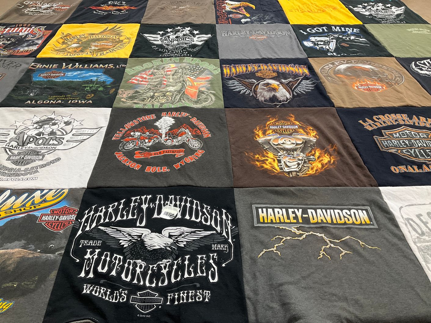 T-shirt quilt with motorcycles, biking themes by Lisa from MN
