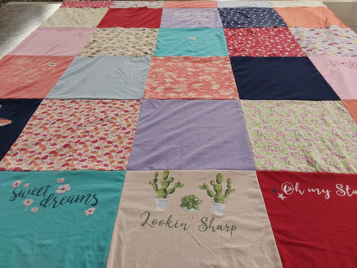 T-shirt quilt with cacti, nature themes by Whitney from SC