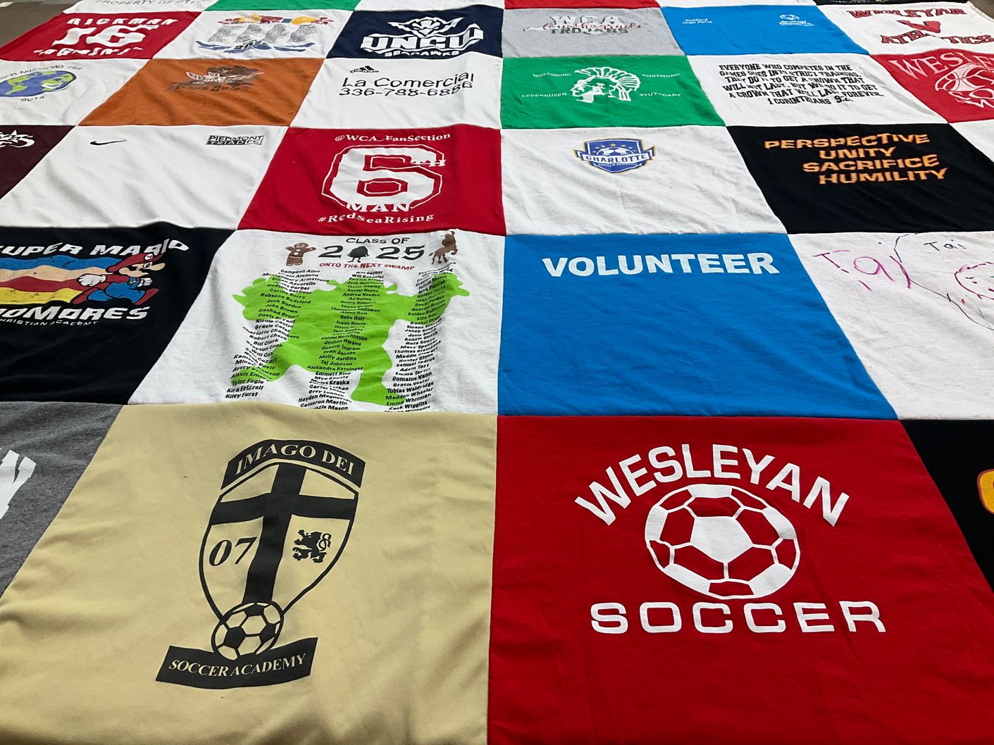 T-shirt quilt from wesleyan university by Arlene from NC