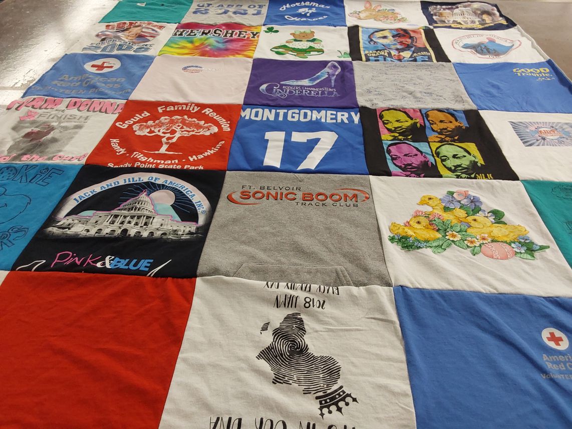 T-shirt quilt with family, community service themes by Bronte from VA