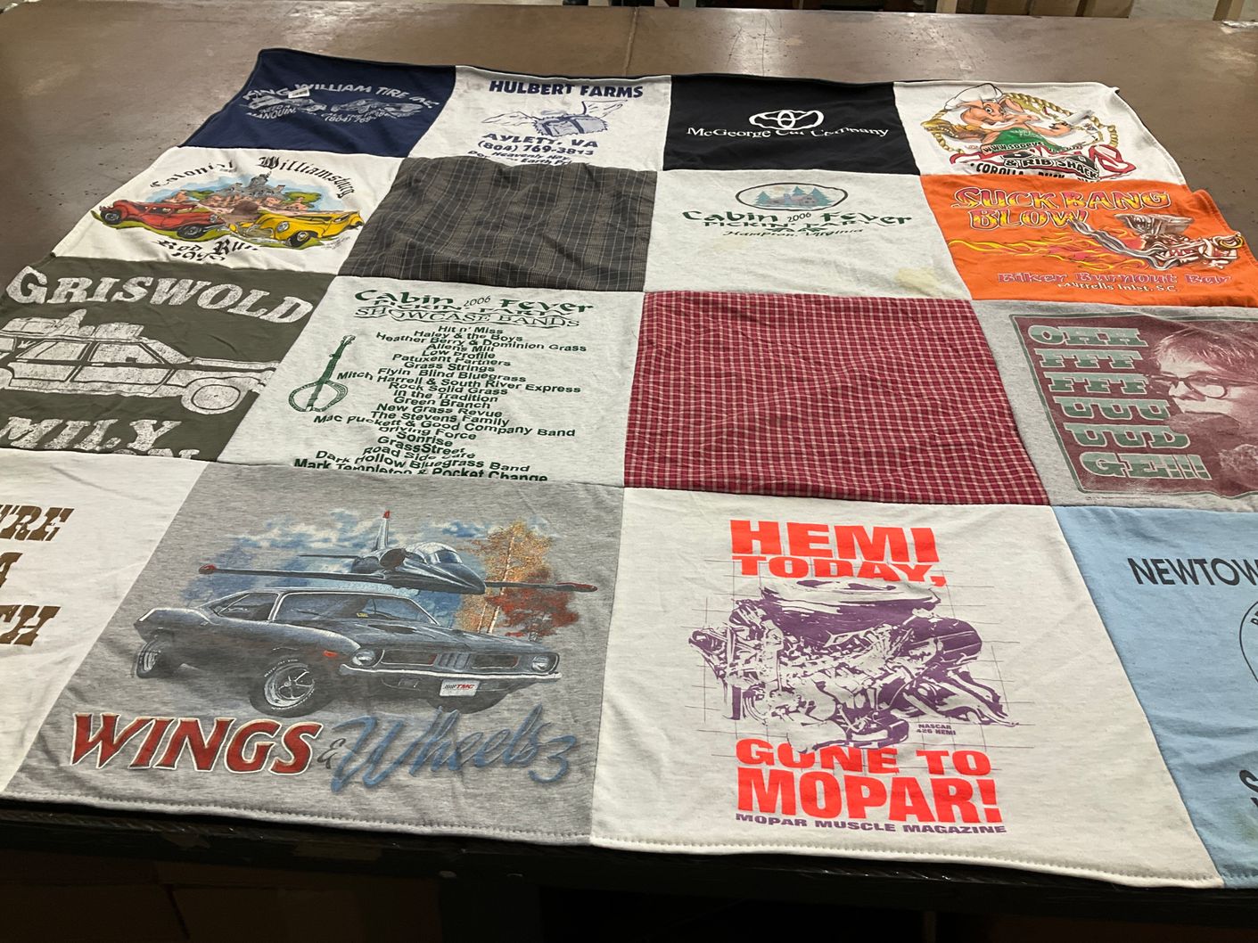 T-shirt quilt with cars, muscle cars themes by Mary from VA