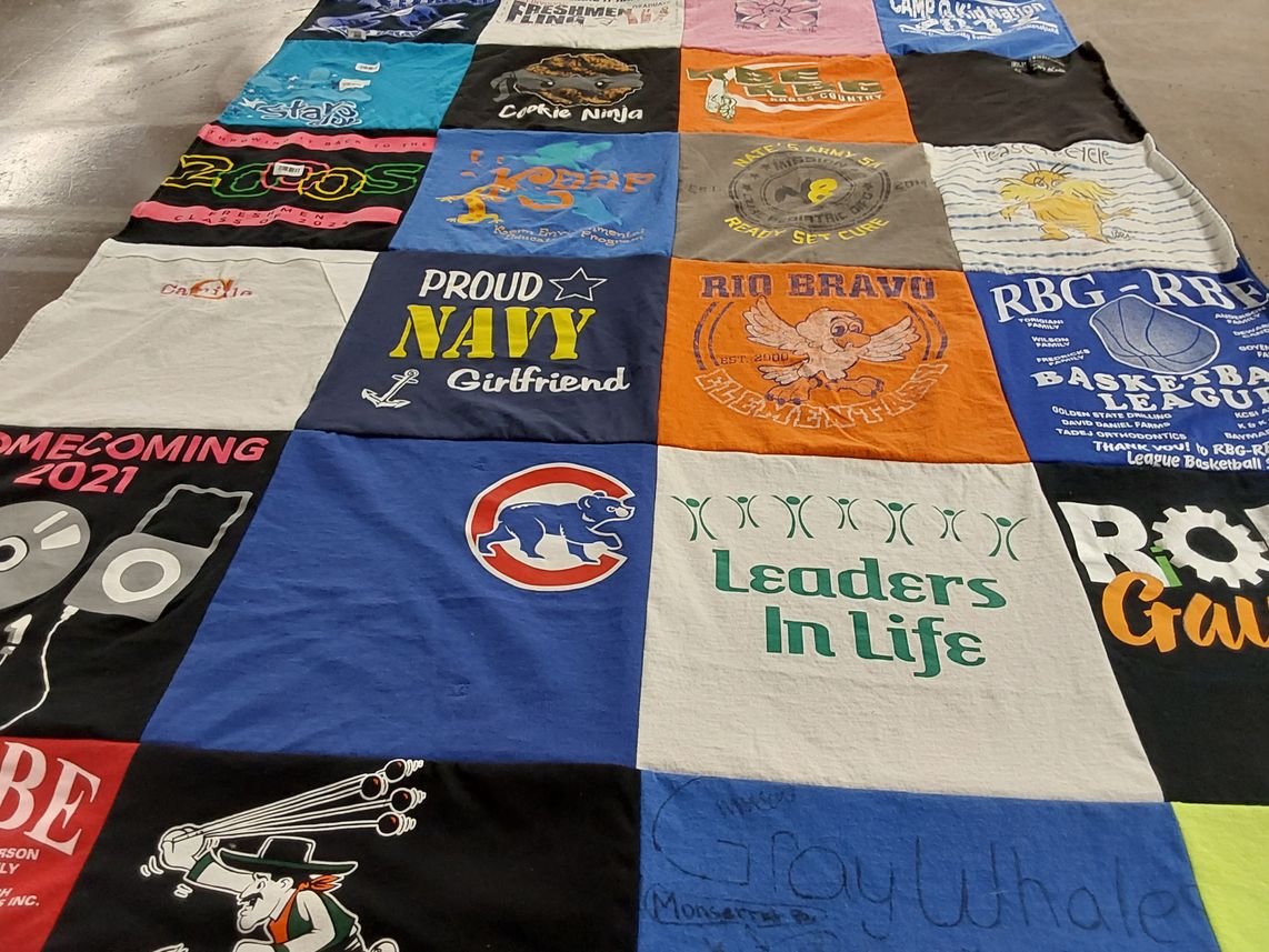T-shirt quilt with basketball, camping themes by Julie from CA