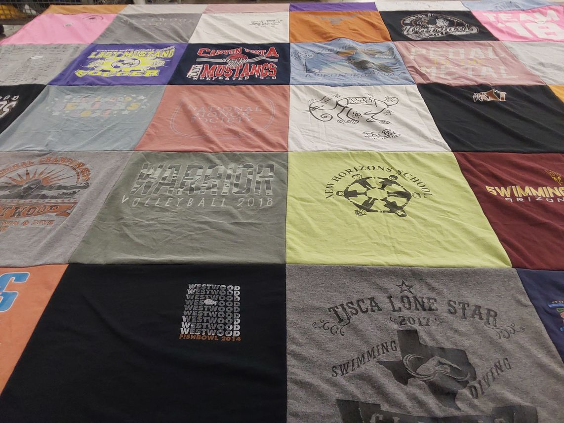 T-shirt quilt featuring mustangs, warriors by Matthew from TX