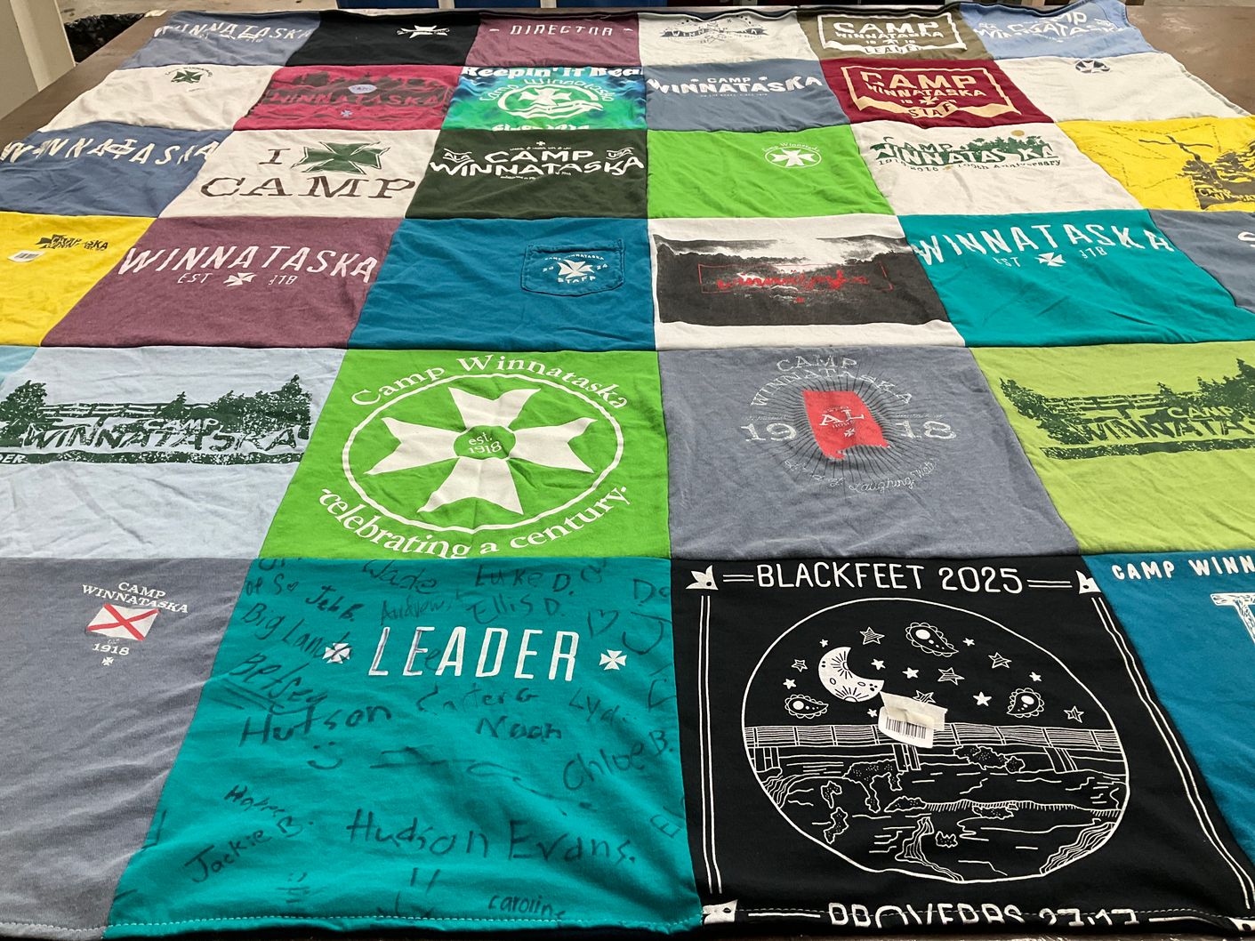 T-shirt quilt with camping, outdoors themes by Seth from AL