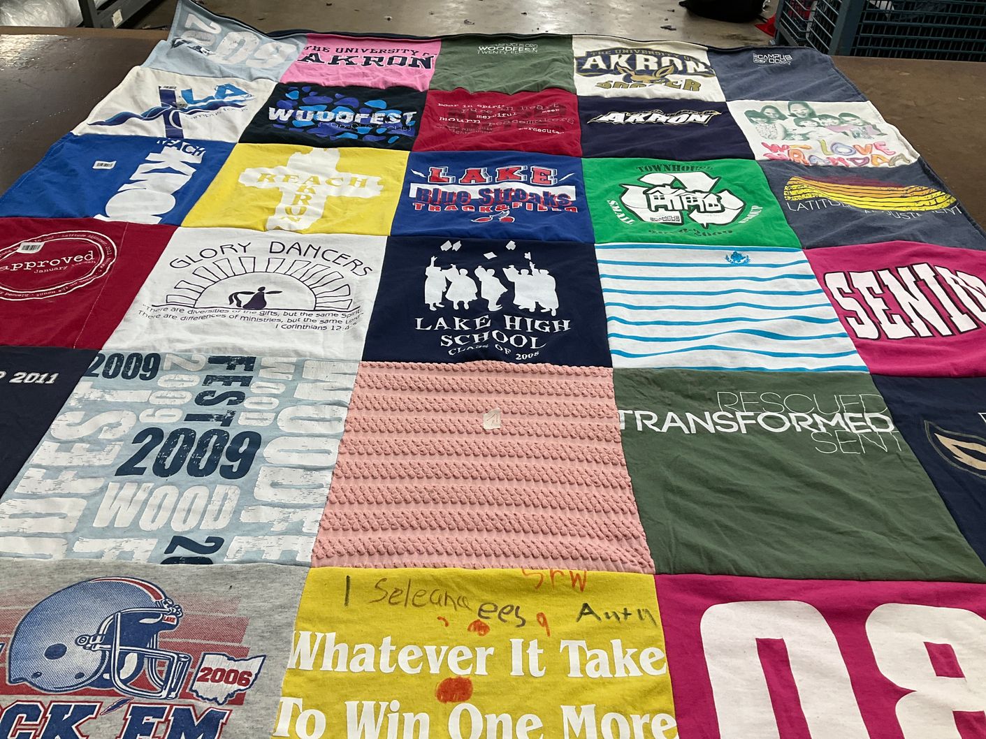 T-shirt quilt from the university of akron, lake high school by Nicole from OH