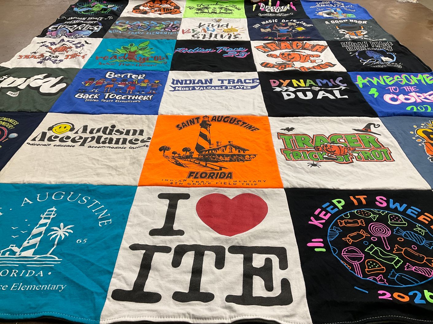 T-shirt quilt from indian trace elementary school, saint augustine elementary school by Angela from FL