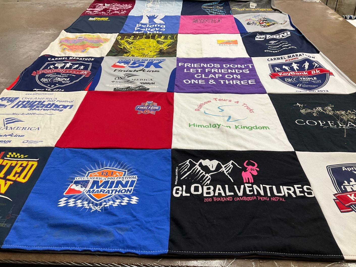 T-shirt quilt with running, marathons themes by Beth from IN