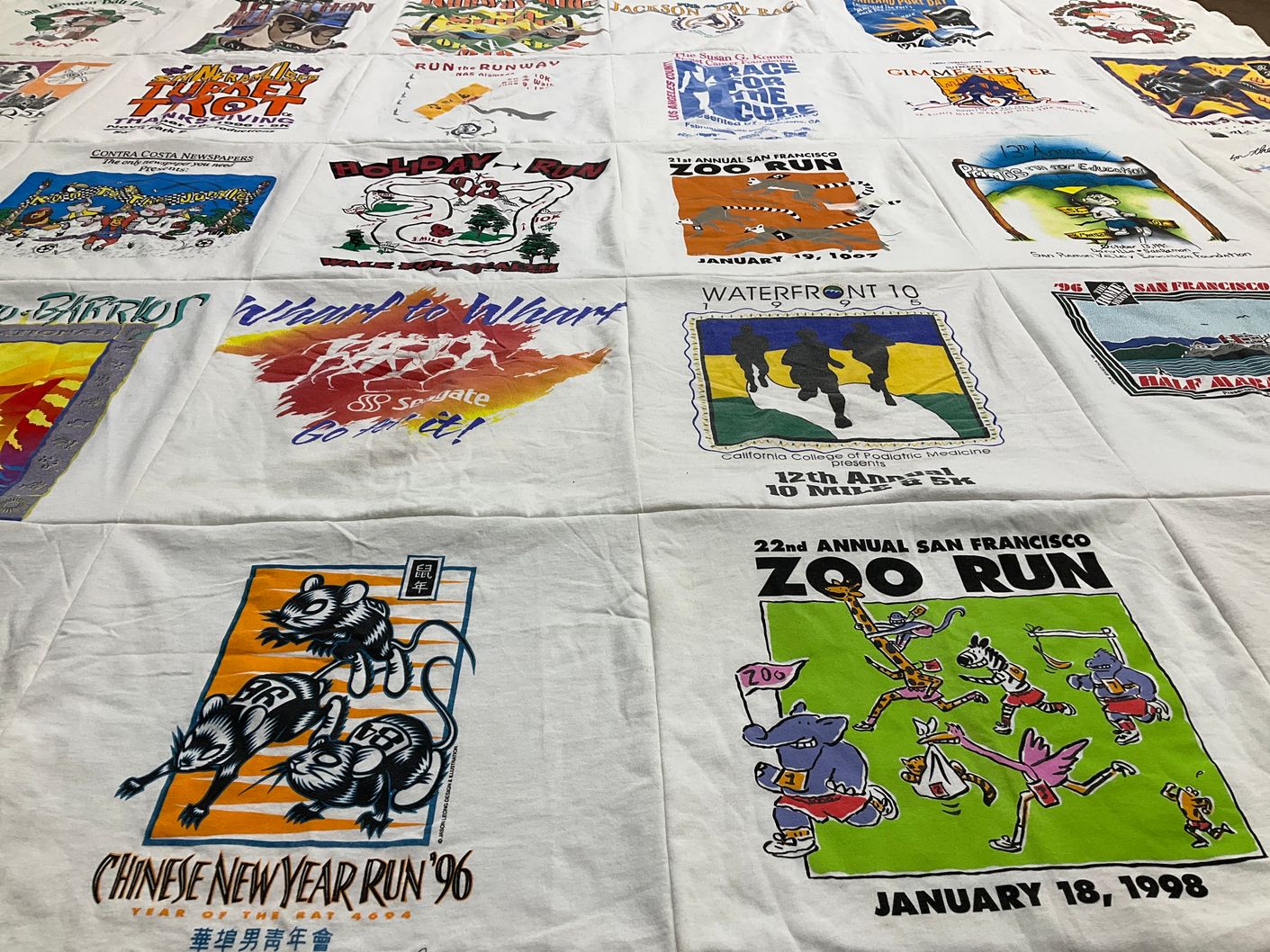 T-shirt quilt with running, events themes by Camille from CA