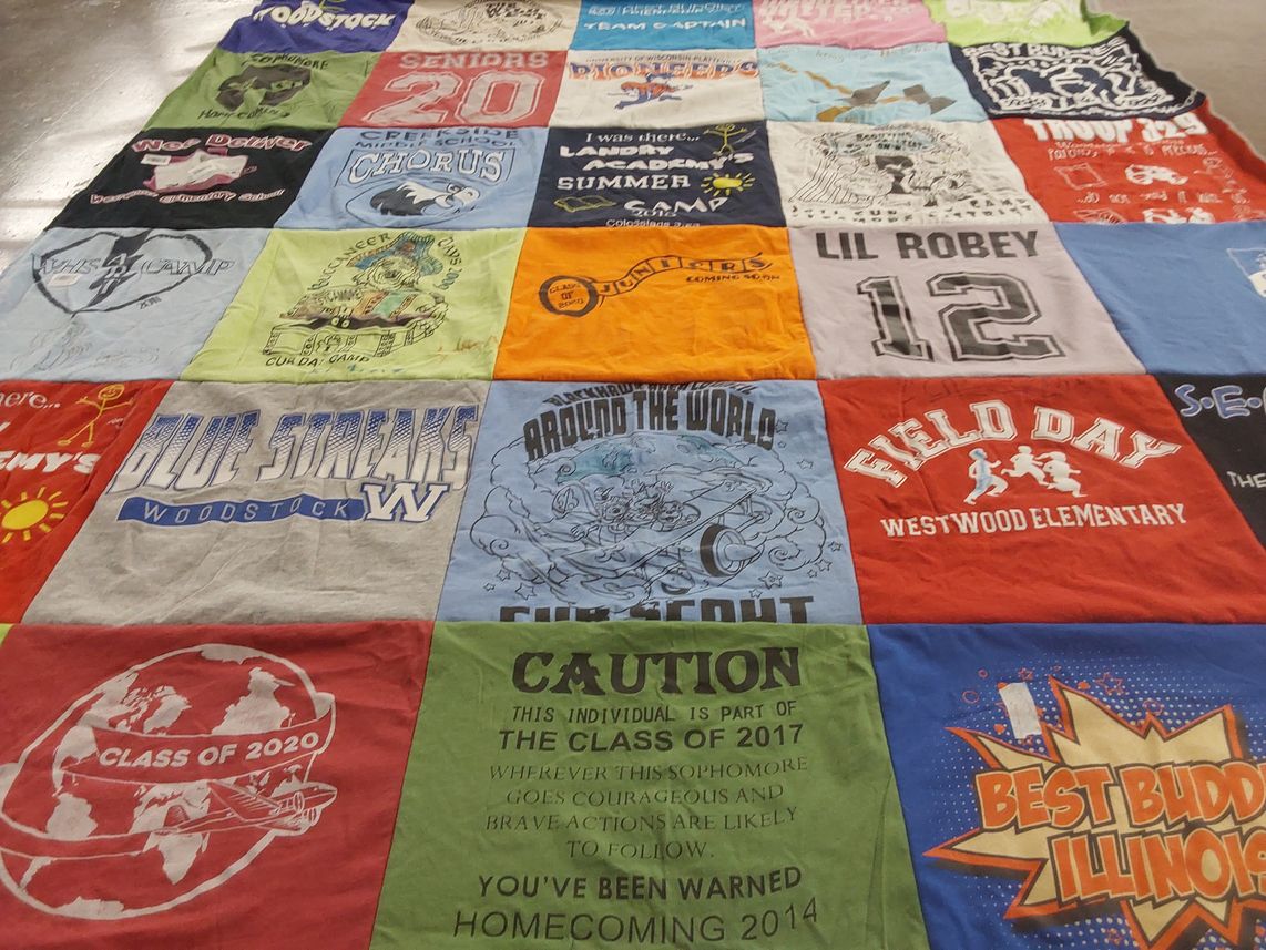 T-shirt quilt from woodstock high school by Tina from IL