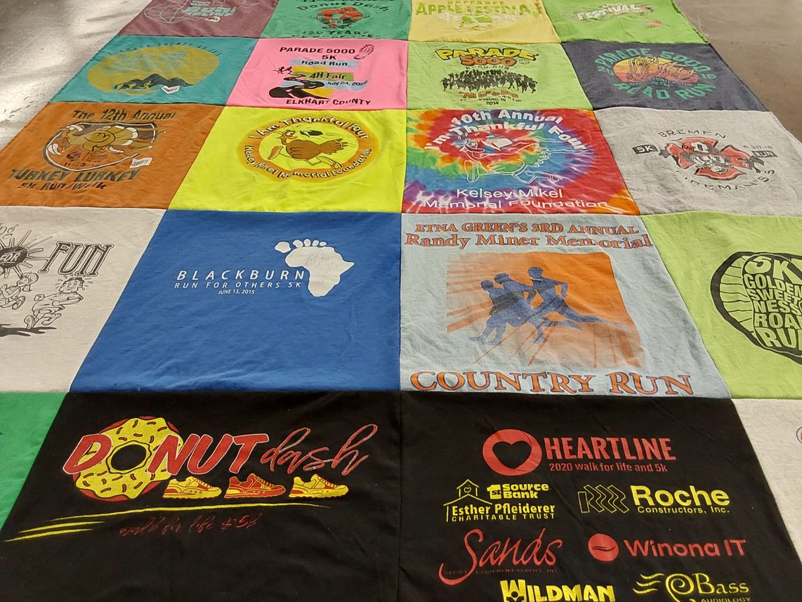 T-shirt quilt with running, charity themes by Aaron from IN