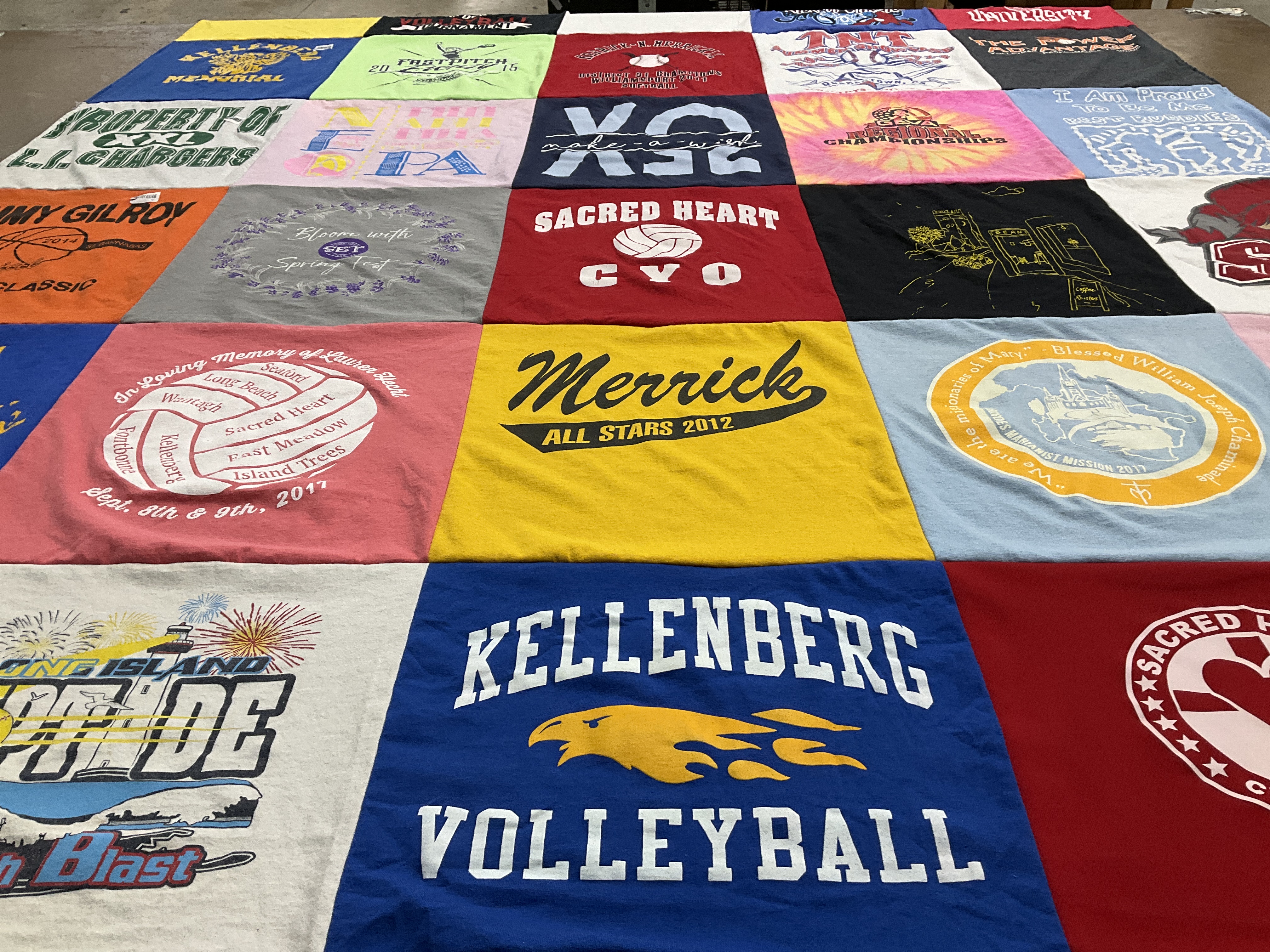 T-shirt quilt featuring merrick all stars, kellenberg volleyball by Karen from NY
