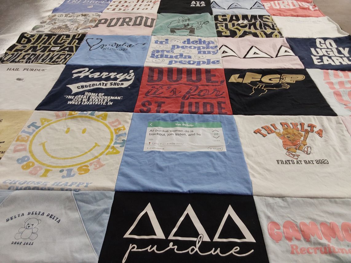 T-shirt quilt from purdue university by Claire from IN