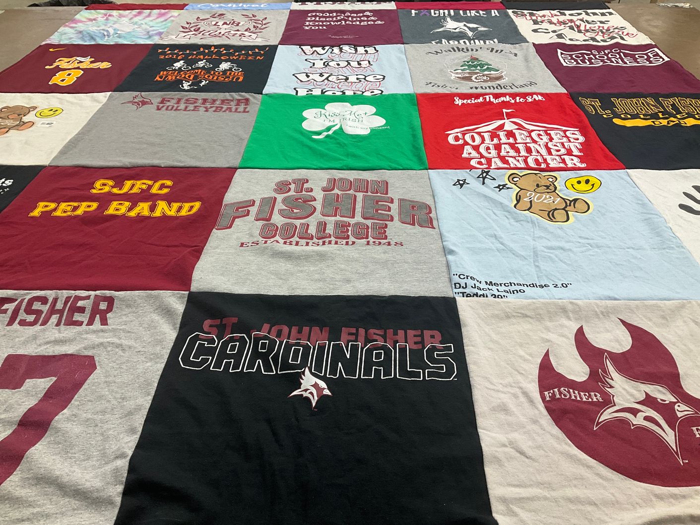 T-shirt quilt featuring st. john fisher university cardinals by Katherine from NY