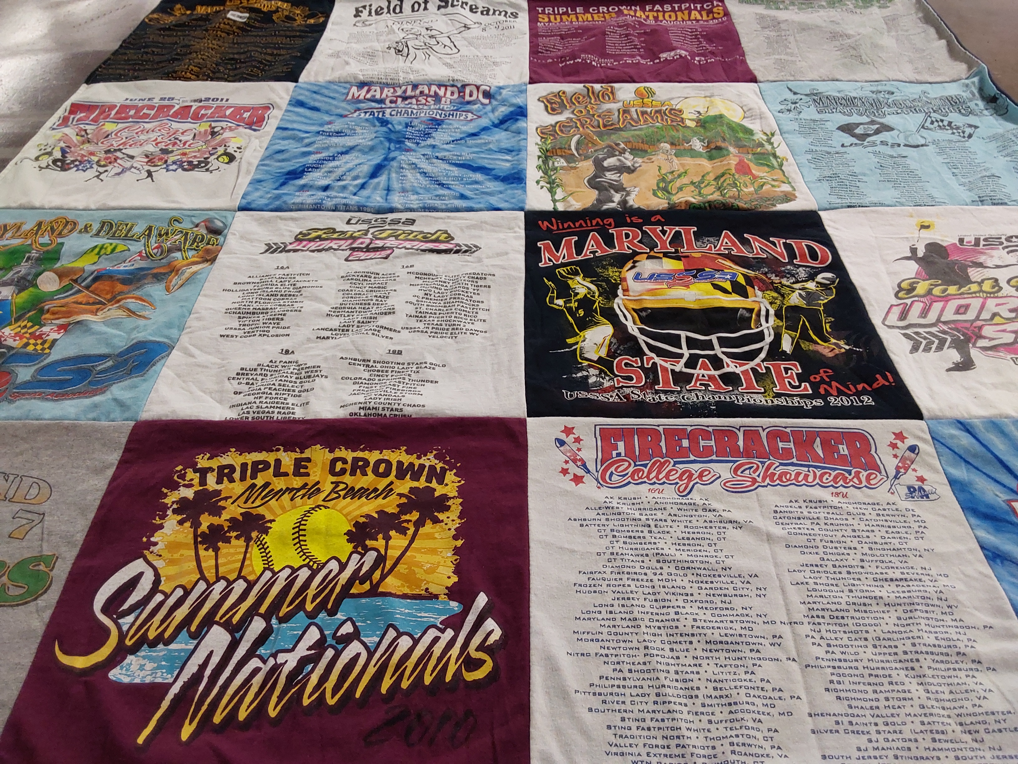 T-shirt quilt with softball, sports themes by Jody from MD