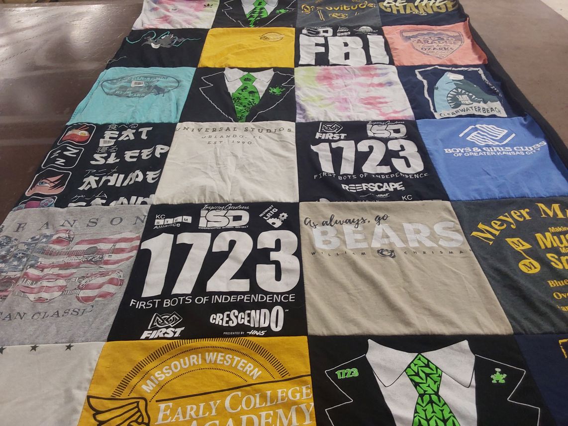 T-shirt quilt featuring first robotics team 1723 by Courtney from MO