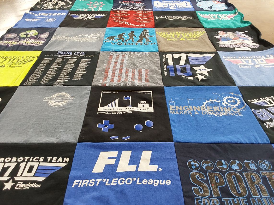 T-shirt quilt featuring first robotics team 1710 by Shelly from KS