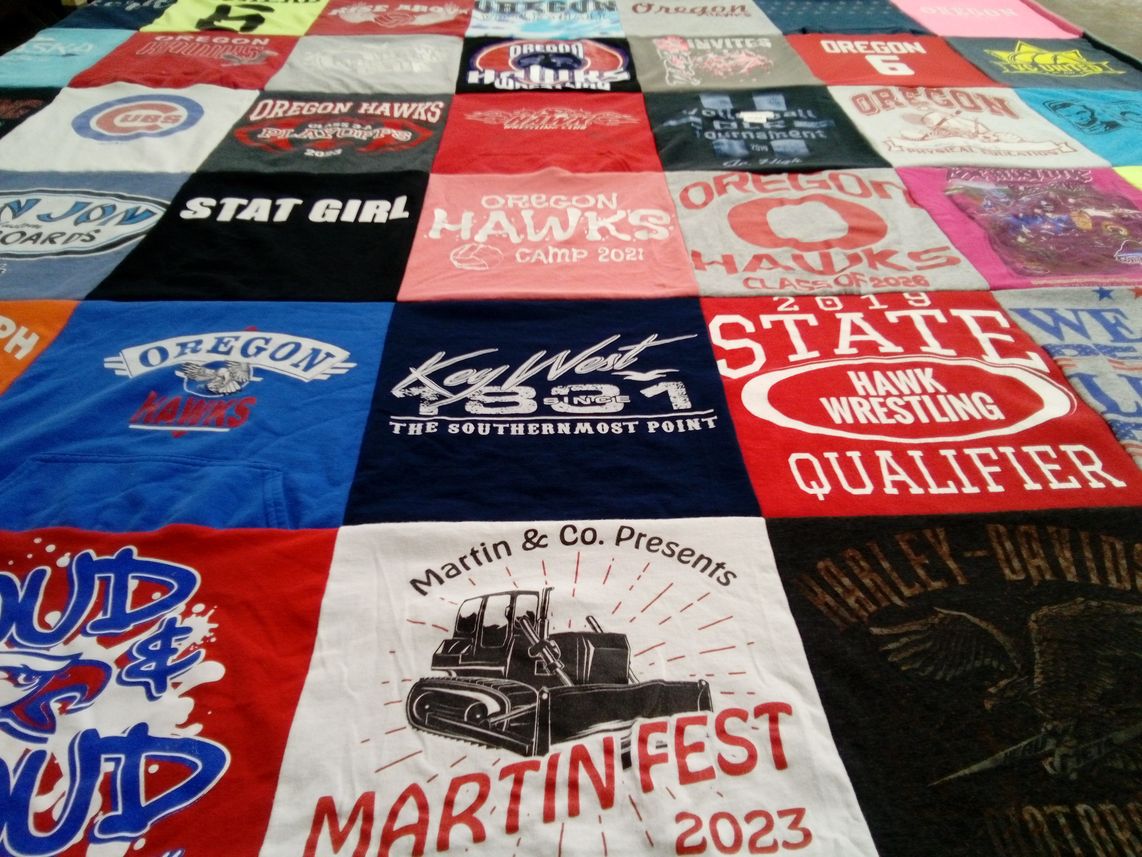 T-shirt quilt featuring oregon hawks by Jennifer from IL