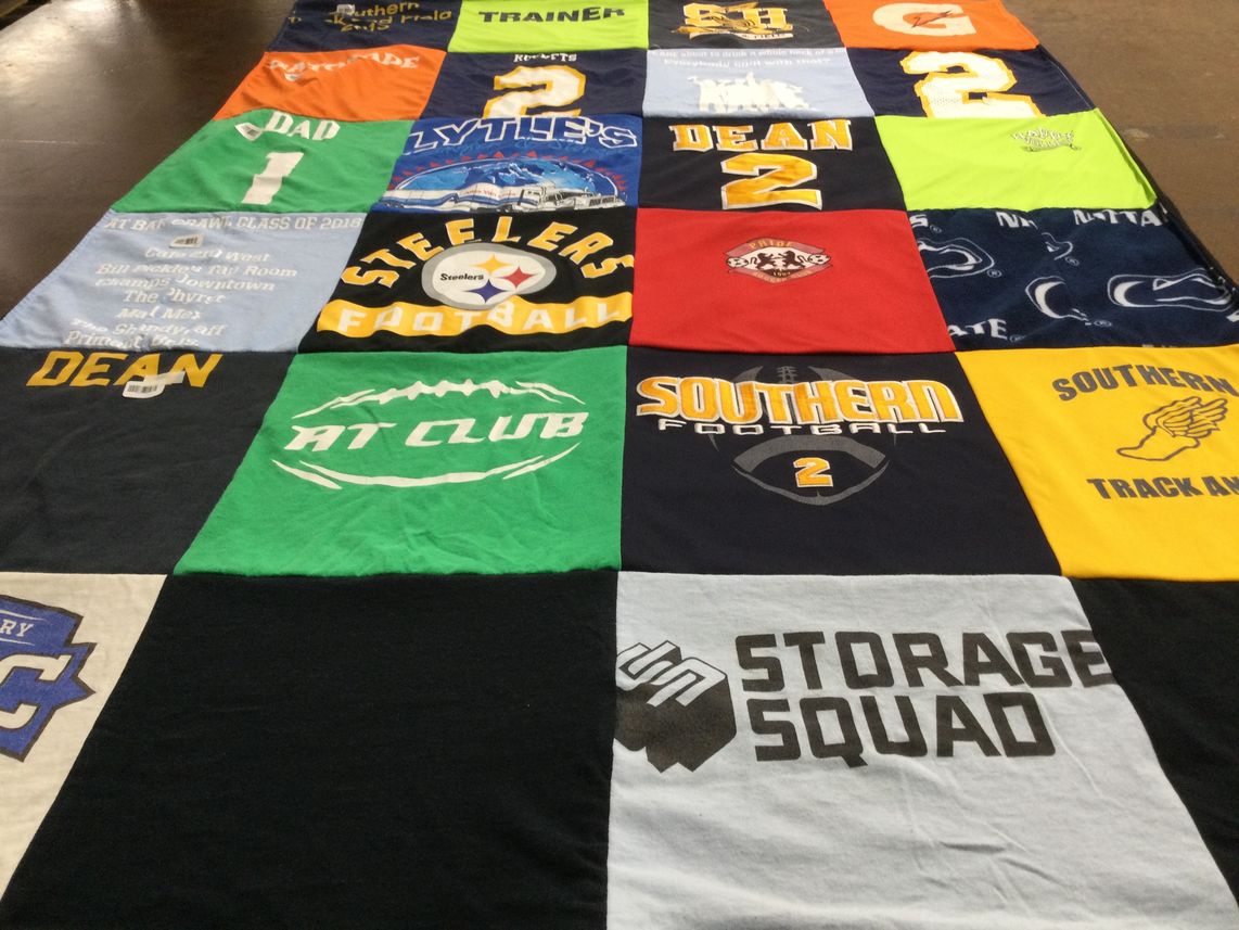 T-shirt quilt featuring steelers football by Heather from CO