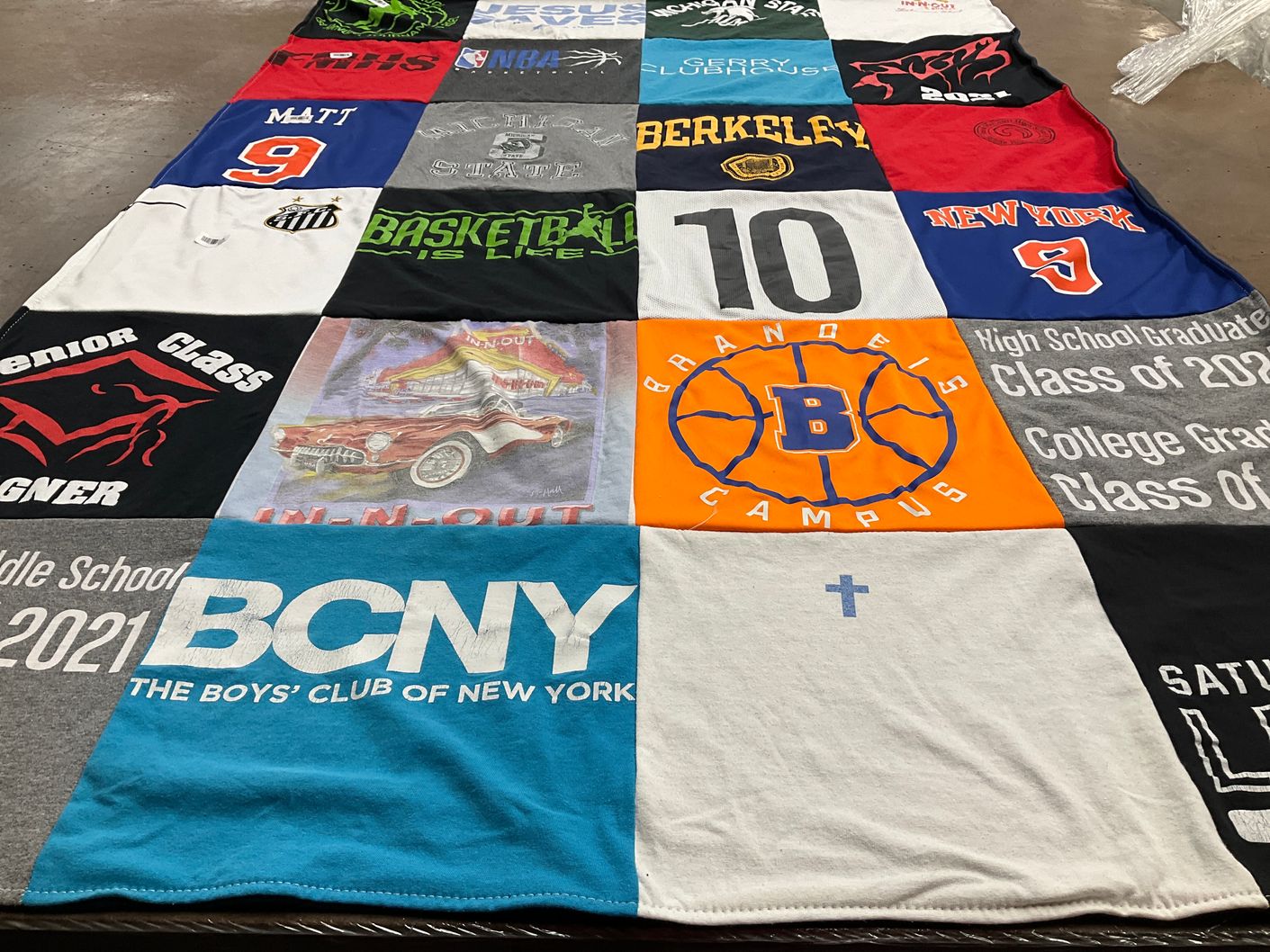 T-shirt quilt from brandeis university, berkeley university by Ana Paula from NY