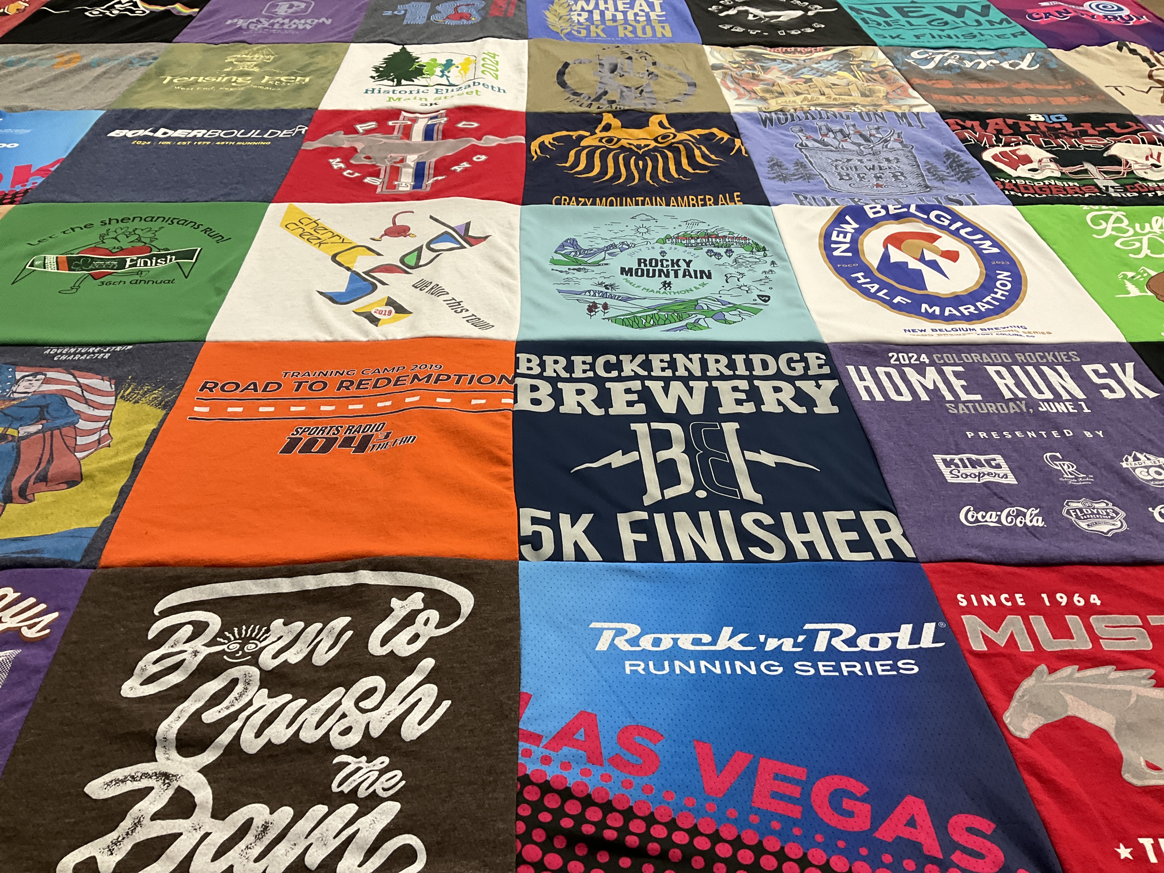 T-shirt quilt with running, breweries themes by Frank from CO