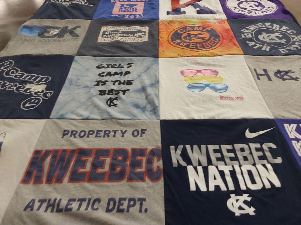 T-shirt quilt with camping, youth activities themes by Alex from PA