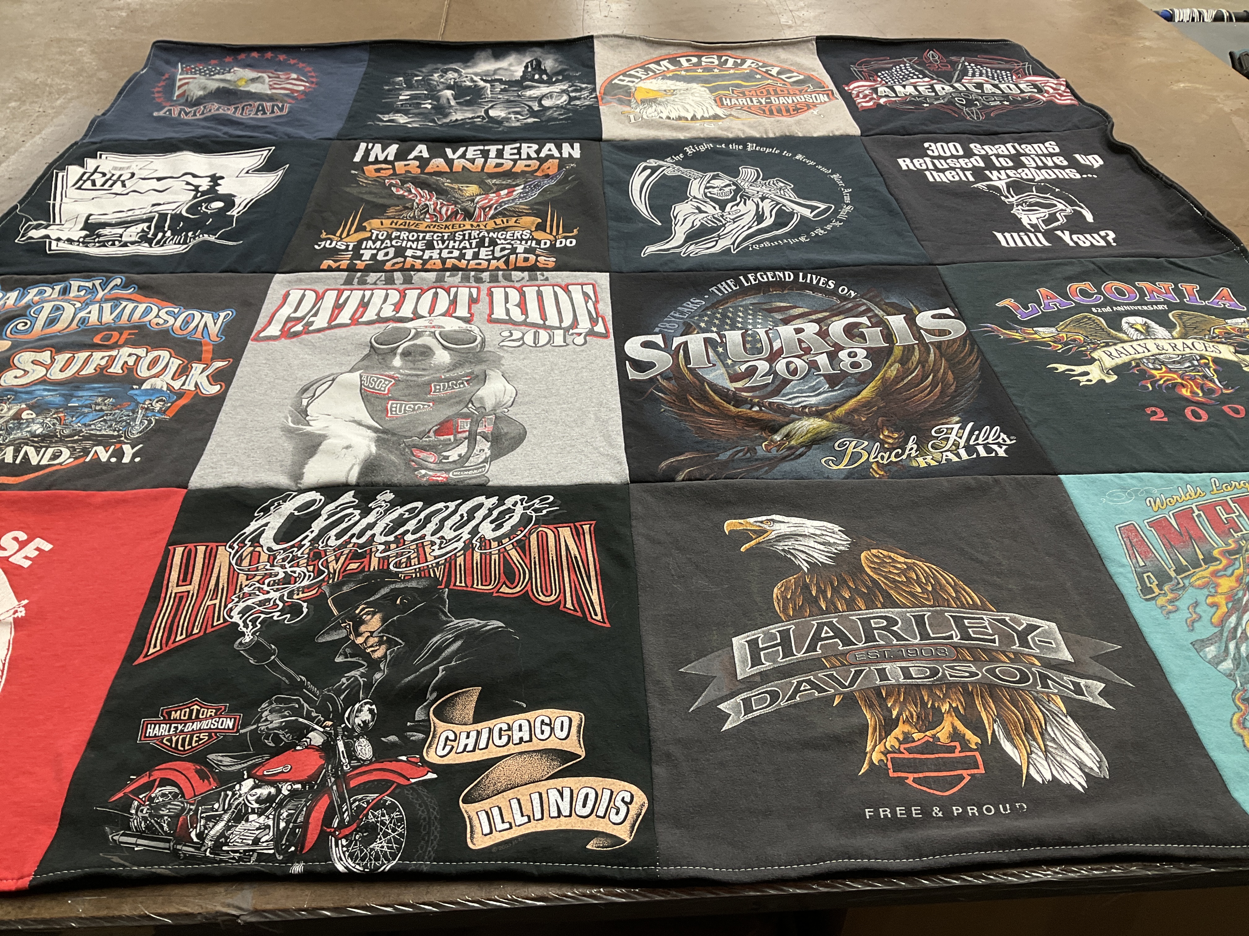 T-shirt quilt with motorcycles, biking themes by Michelle from NC