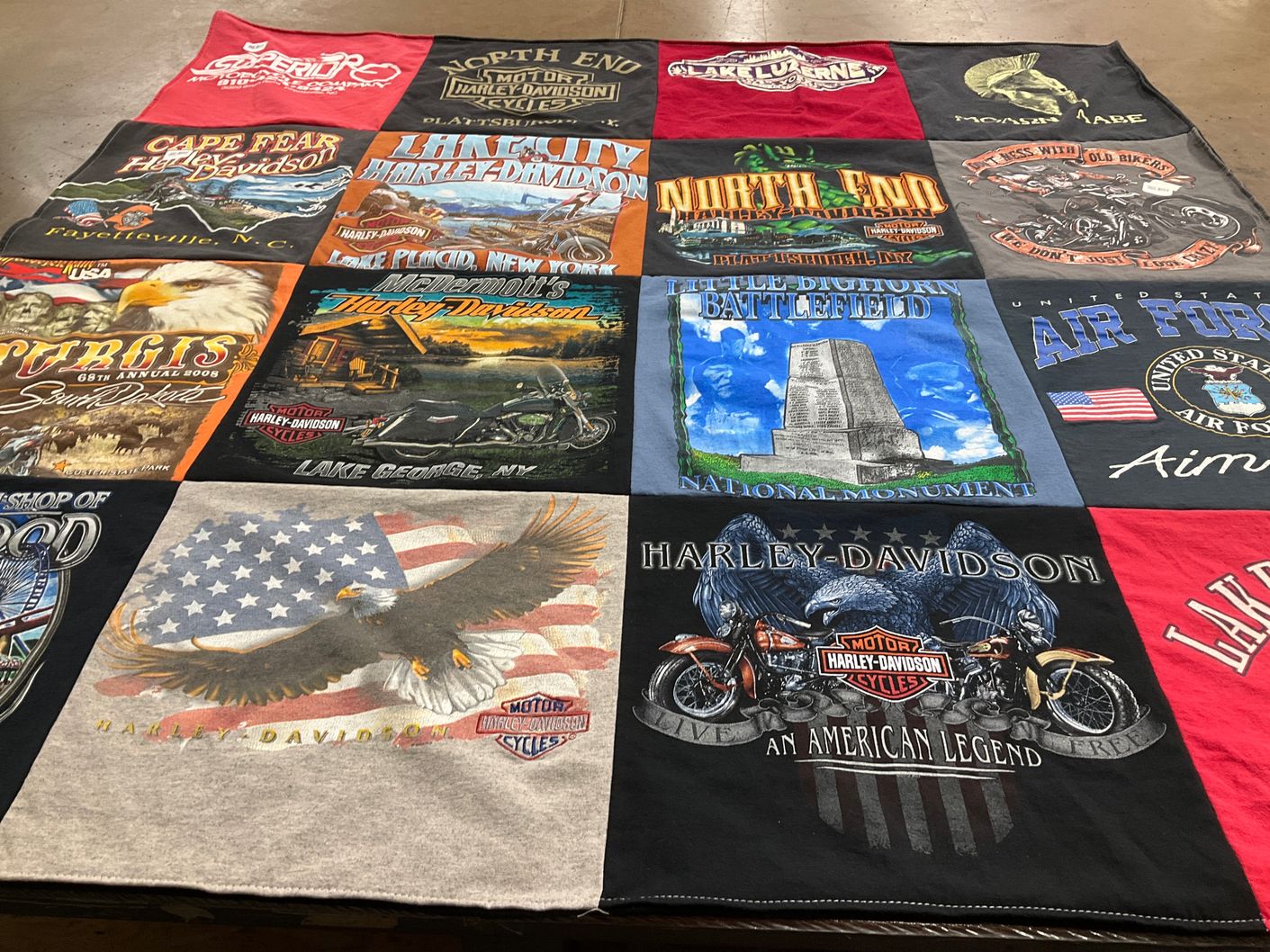 T-shirt quilt with motorcycles, biking themes by Michelle from NC
