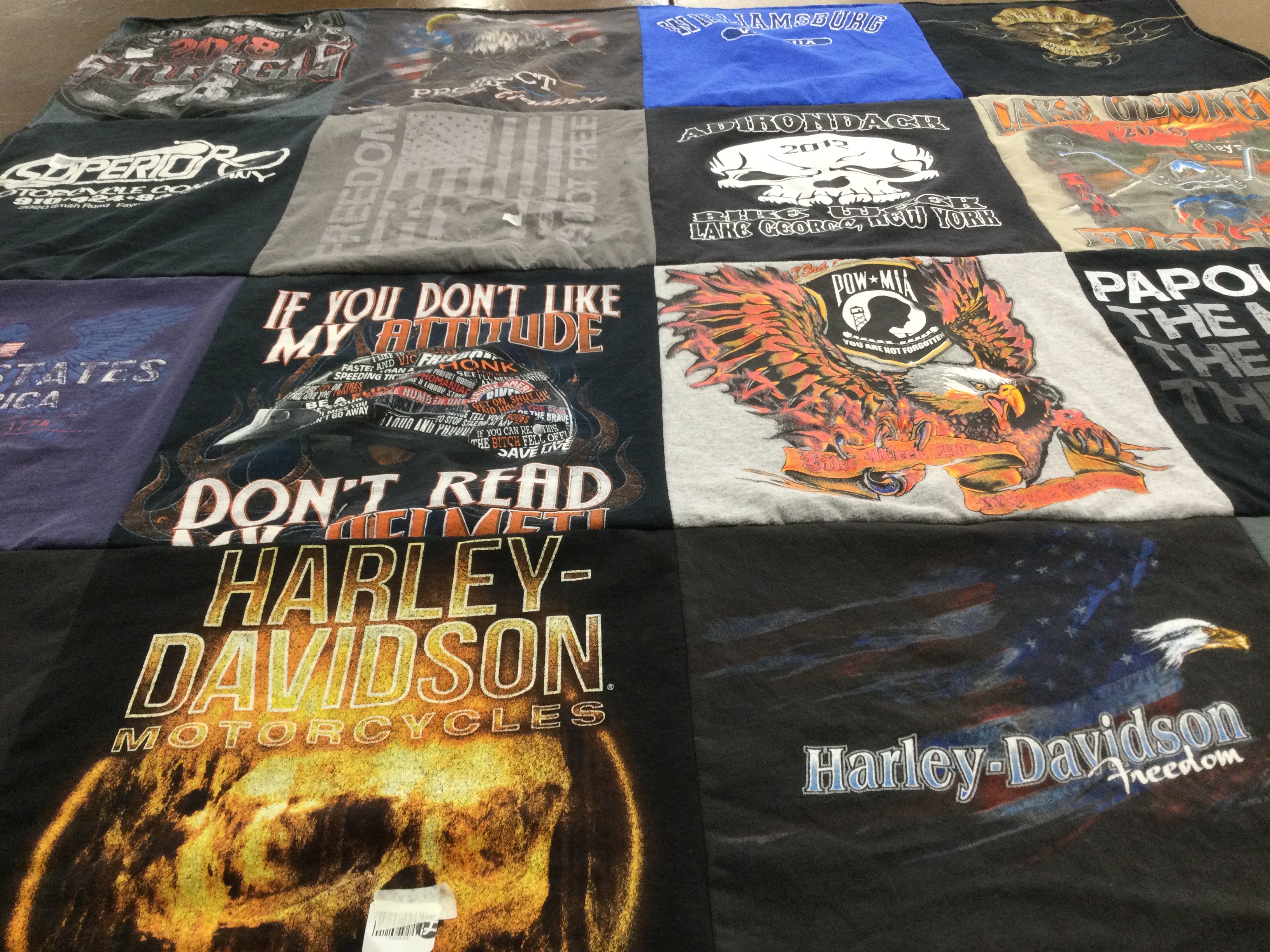 T-shirt quilt with motorcycles, biking themes by Michelle from NC