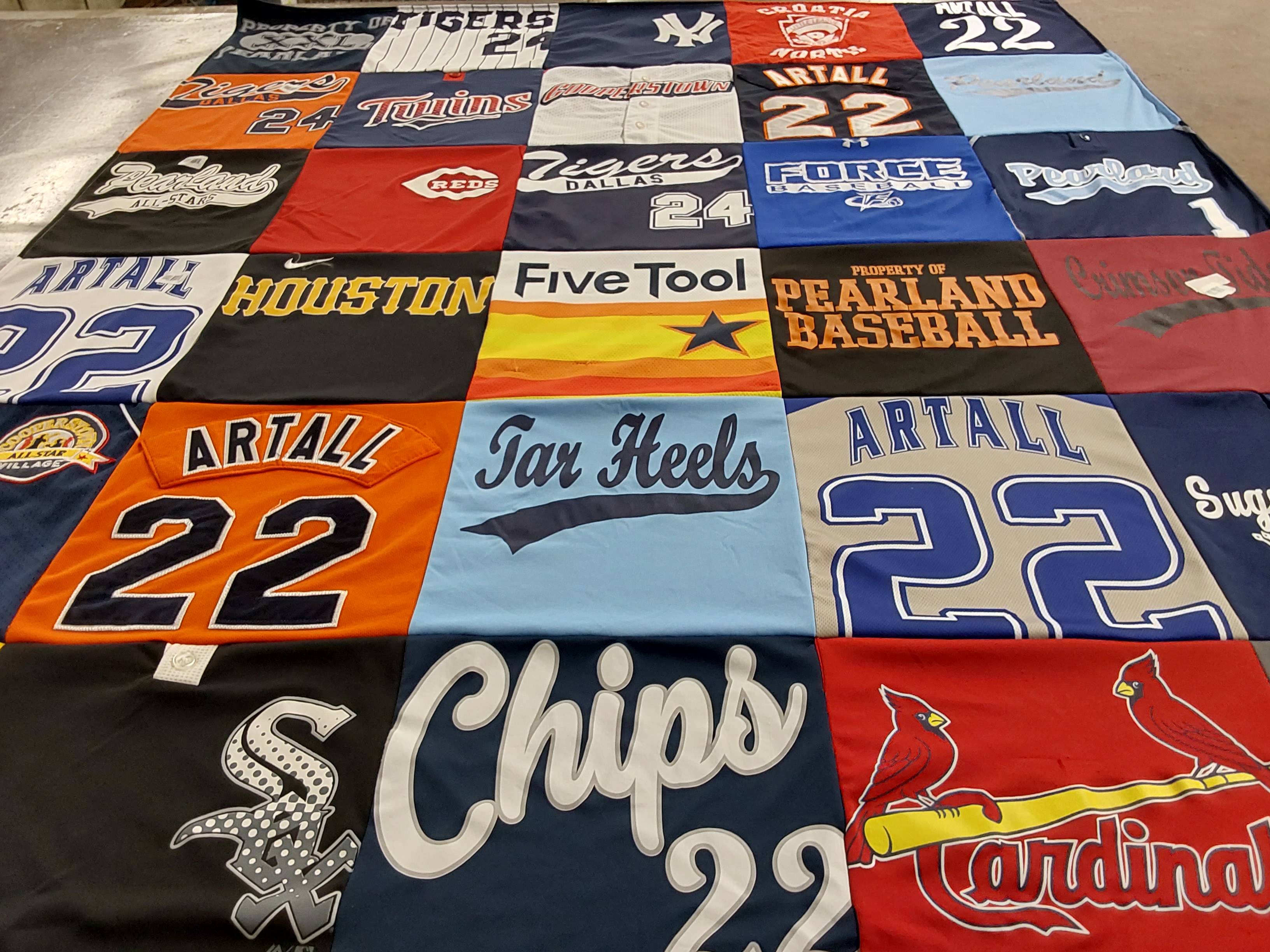 T-shirt quilt featuring twins, reds by Kim from TX