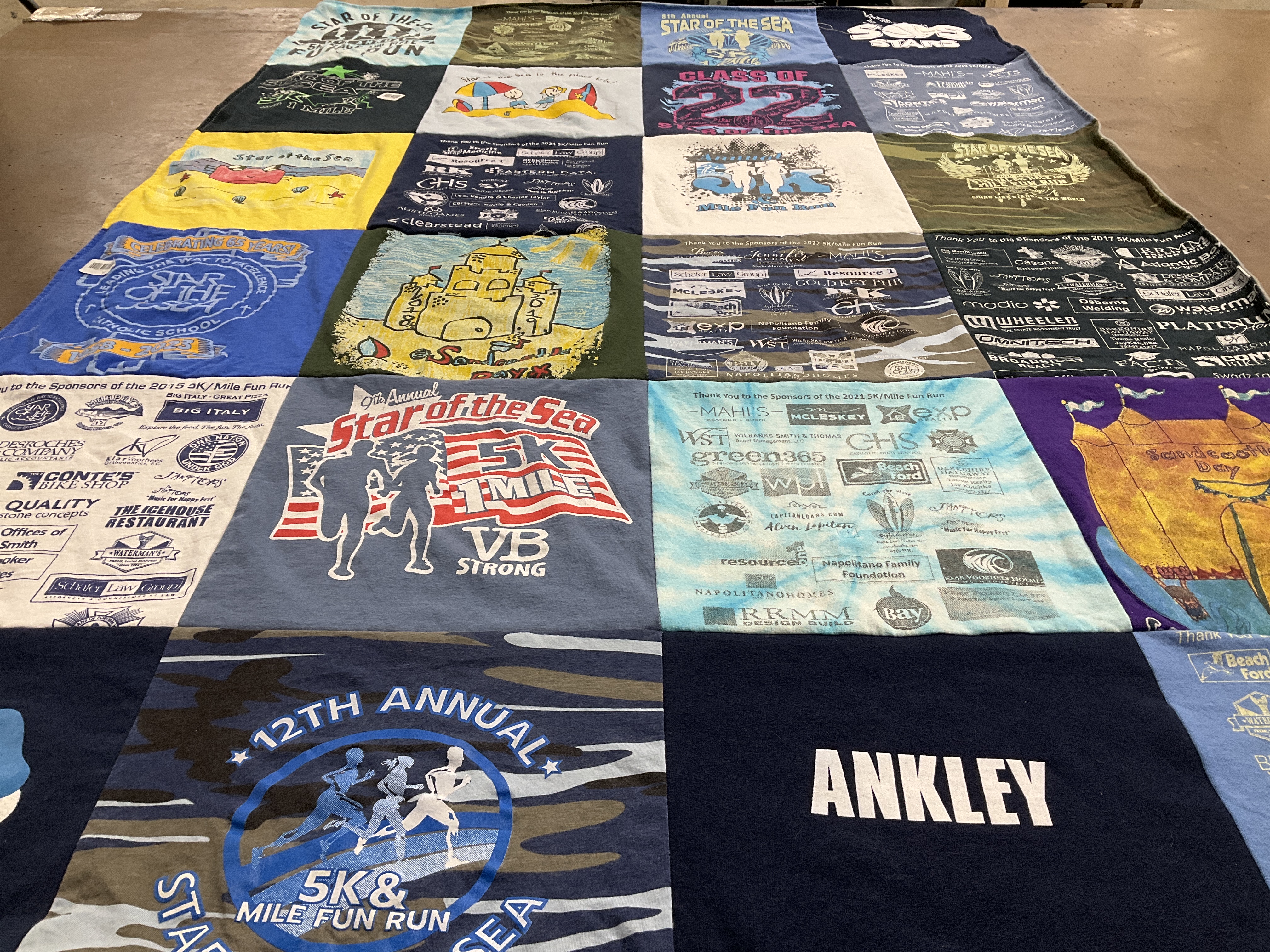 T-shirt quilt from star of the sea school by Sara from VA
