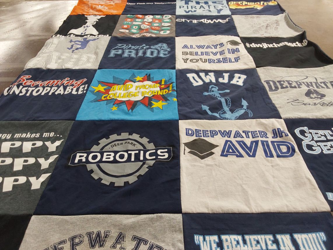 T-shirt quilt from deepwater junior high school by Katrinia from TX