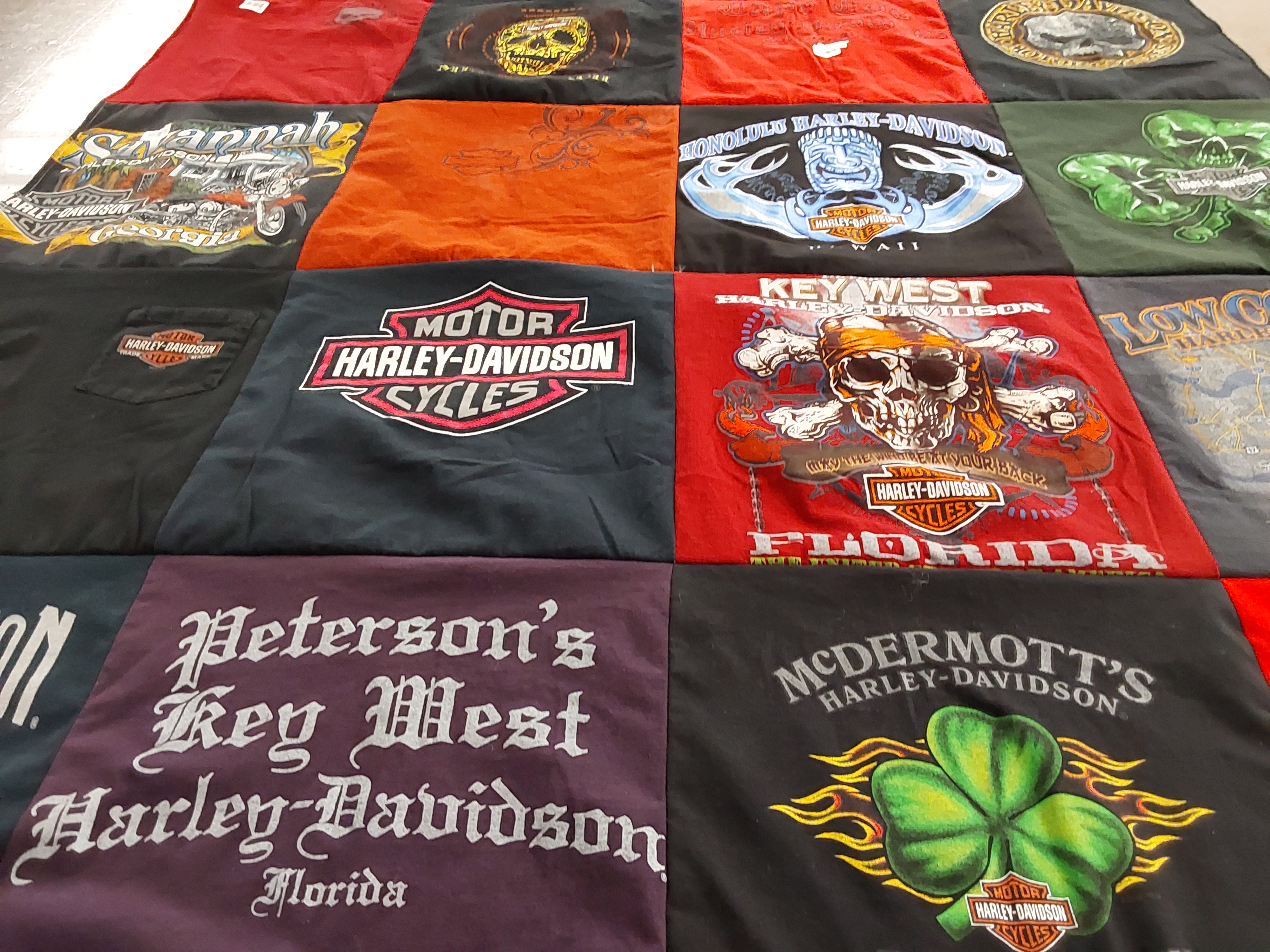 T-shirt quilt with motorcycles, biking themes by Anthony from SC