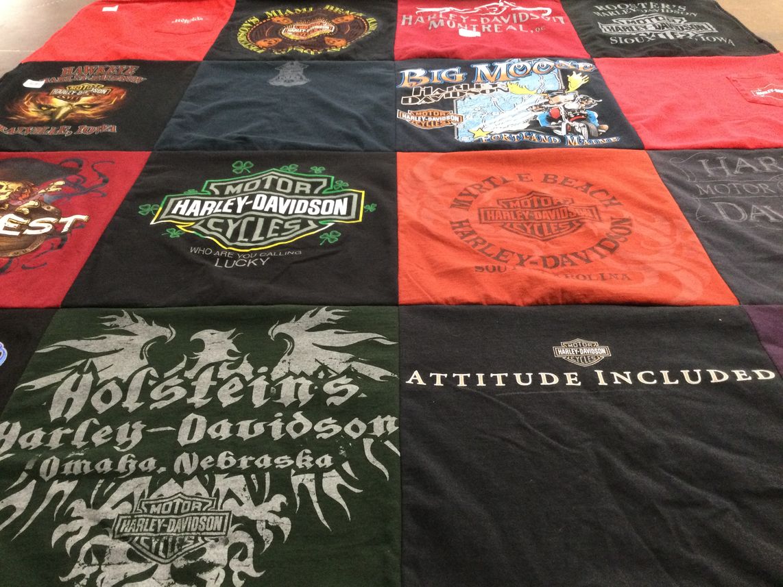 T-shirt quilt with motorcycles, biking themes by Anthony from SC