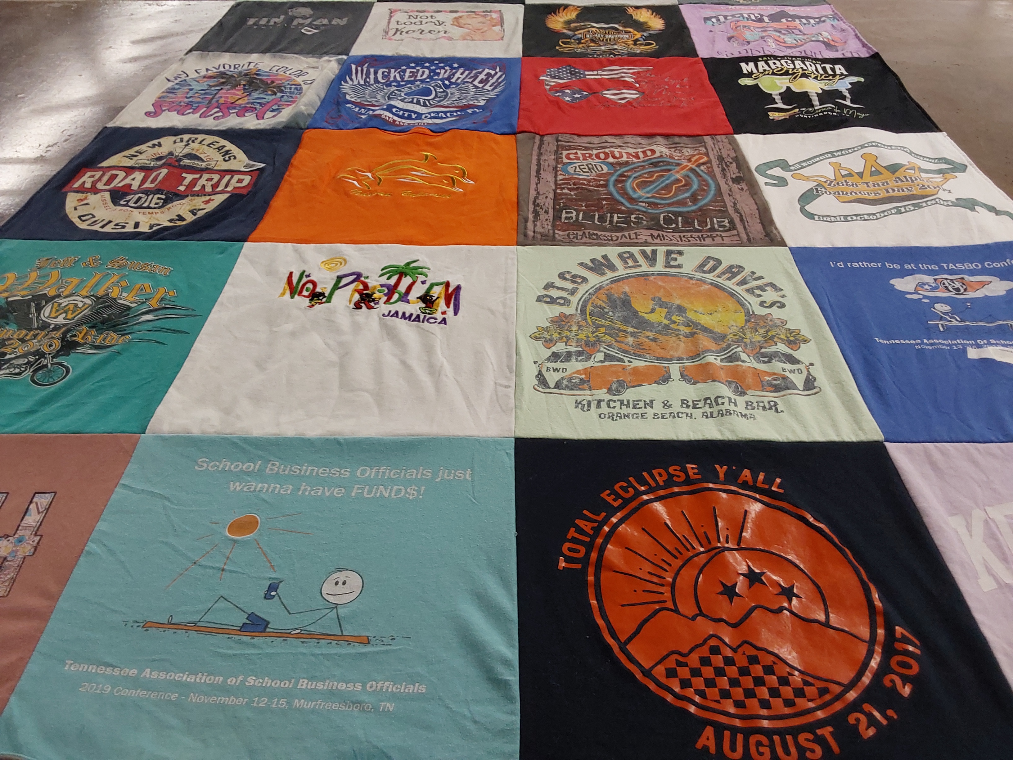 T-shirt quilt with travel, beach themes by Karen from TN