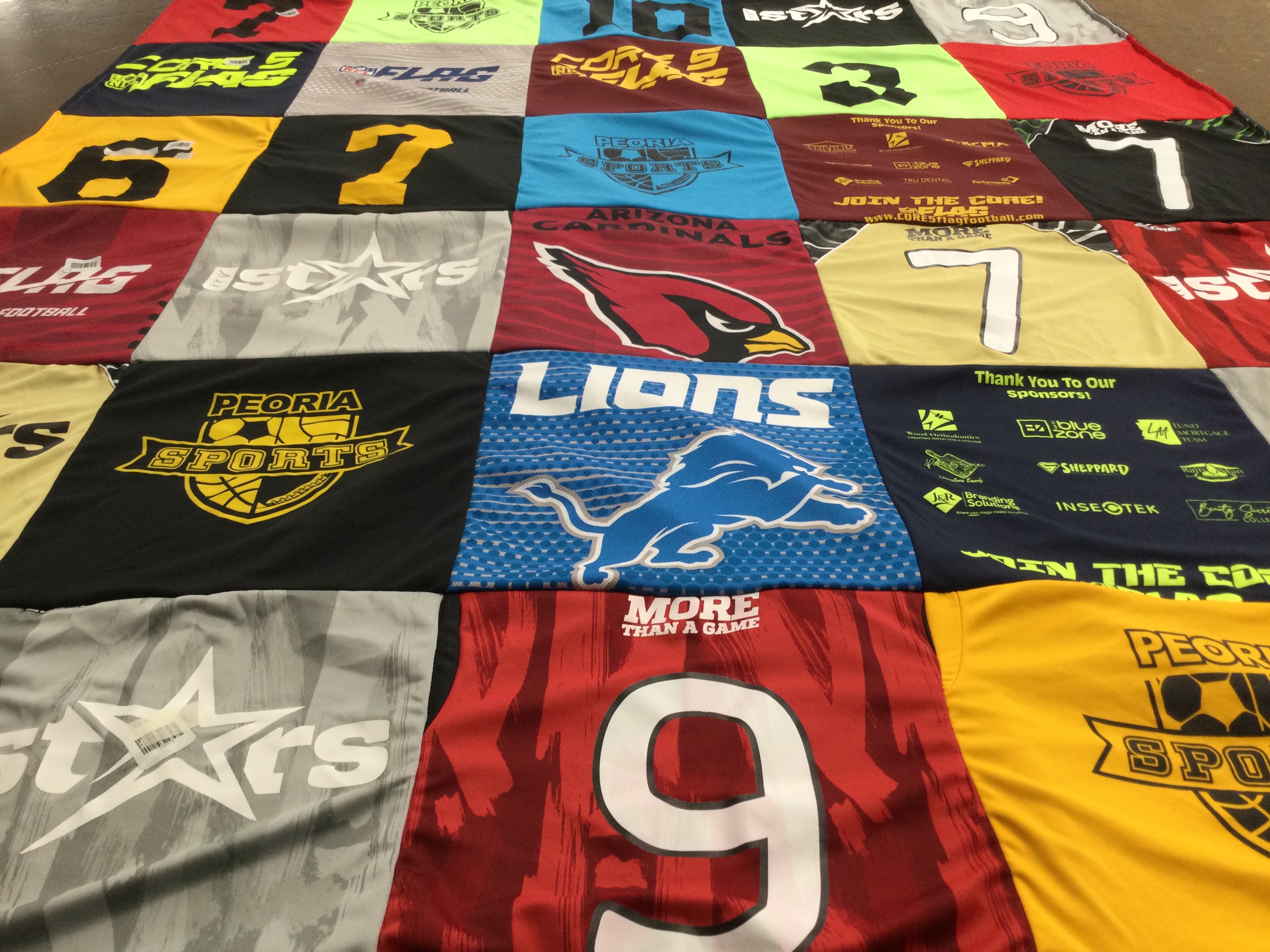 T-shirt quilt featuring cardinals, lions by Mattie from AZ