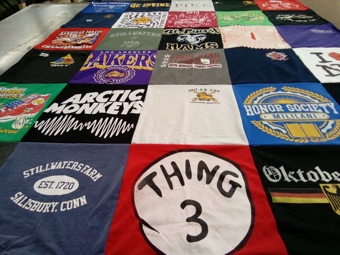 T-shirt quilt with music, sports themes by Jacqueline from VA