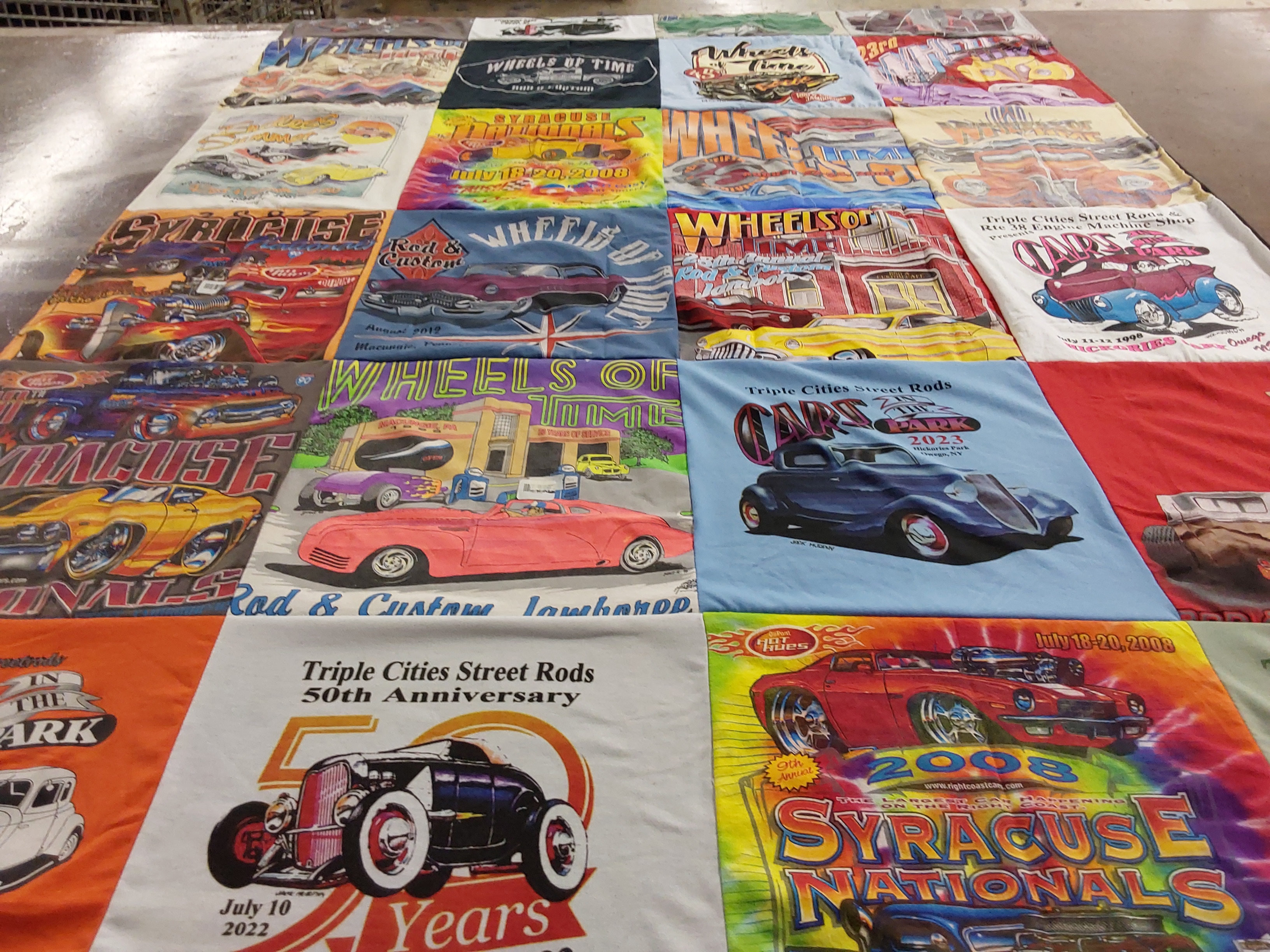 T-shirt quilt with cars, hot rods themes by Will from NY