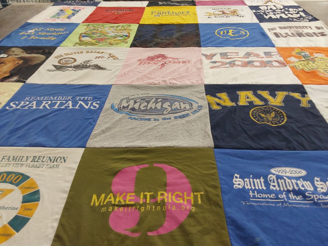 T-shirt quilt featuring spartans, navy by Jennifer from NC