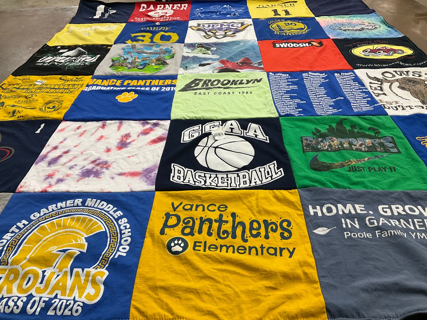 T-shirt quilt featuring vance panthers, garner trojans by Jennifer from NC