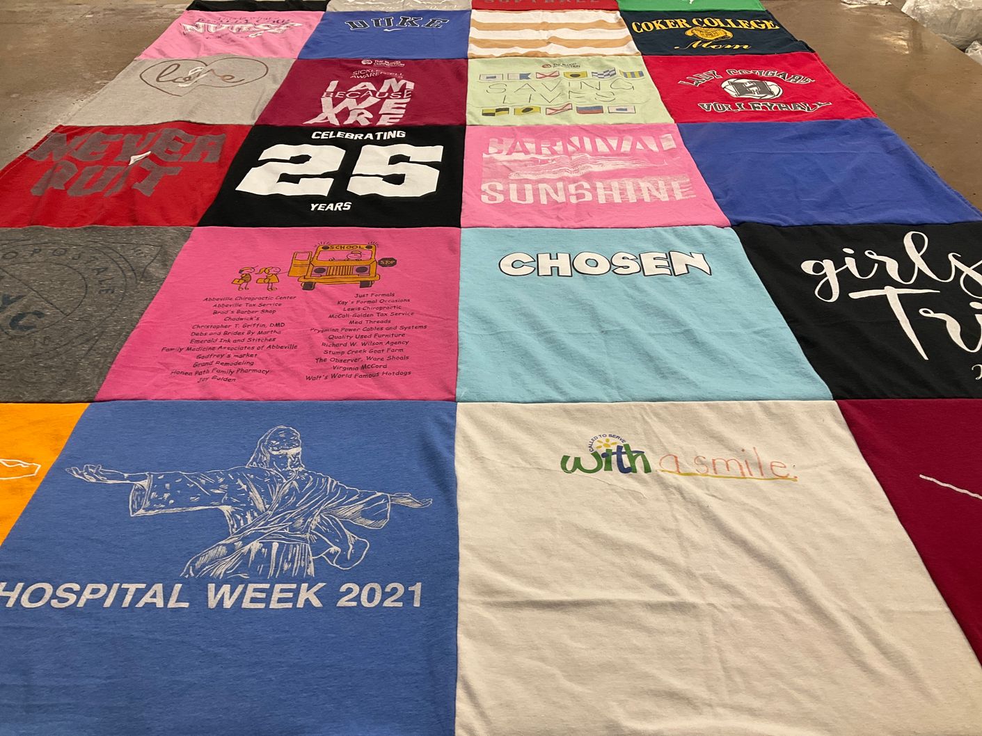T-shirt quilt from coker college by Miranda from SC