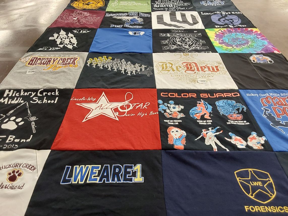 T-shirt quilt featuring hickory creek middle school band, lincoln-way east team by Patti from FL