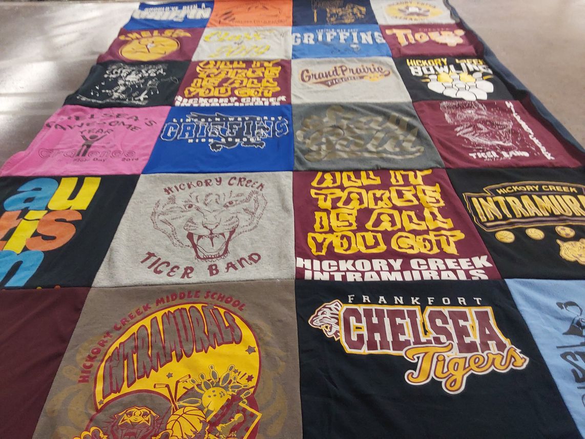 T-shirt quilt featuring frankfort chelsea tigers, hickory creek tigers by Patti from FL