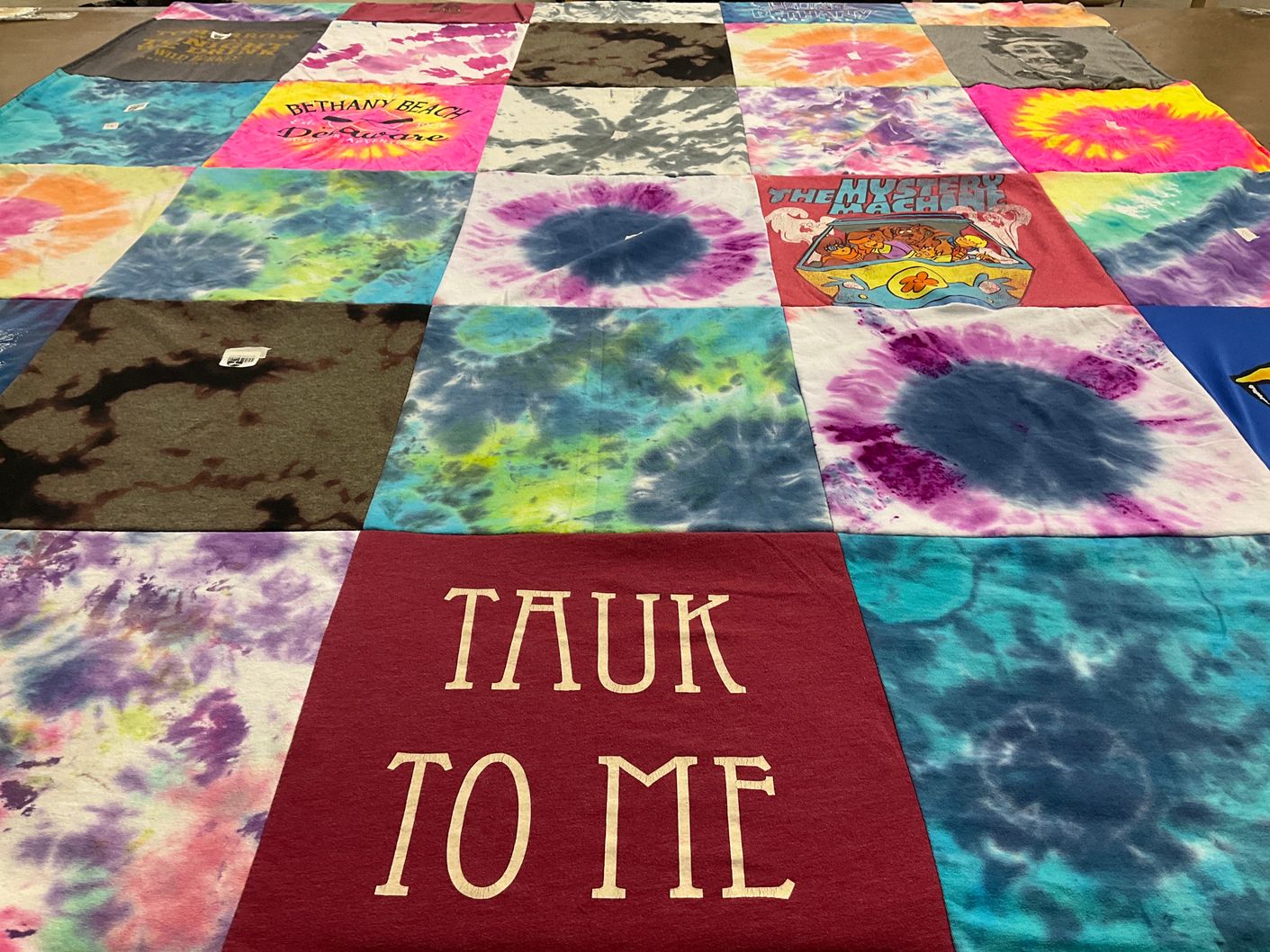 T-shirt quilt with tie dye, crafting themes by Kyla from TX