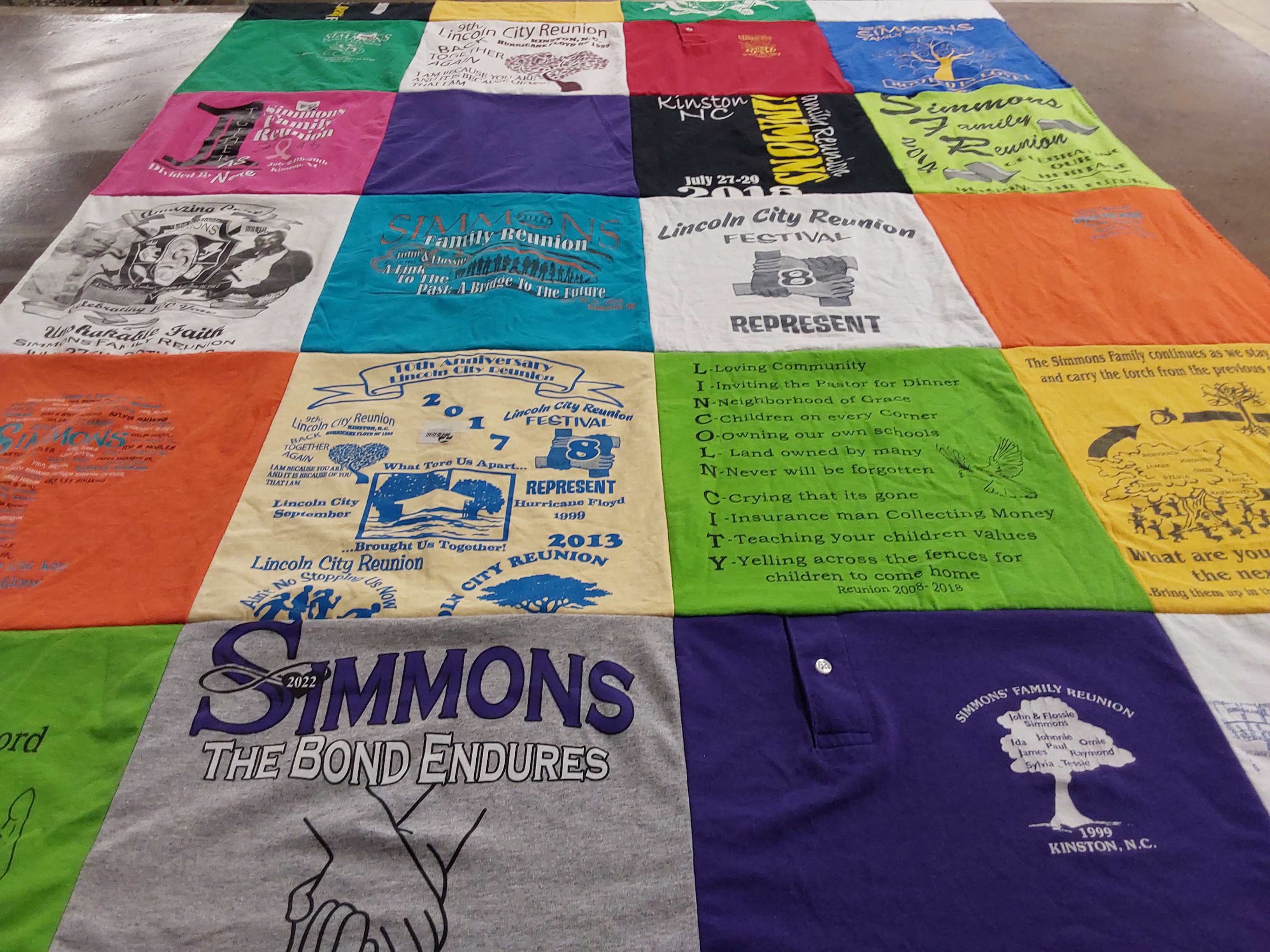 T-shirt quilt with community, family reunions themes by Paula from MD