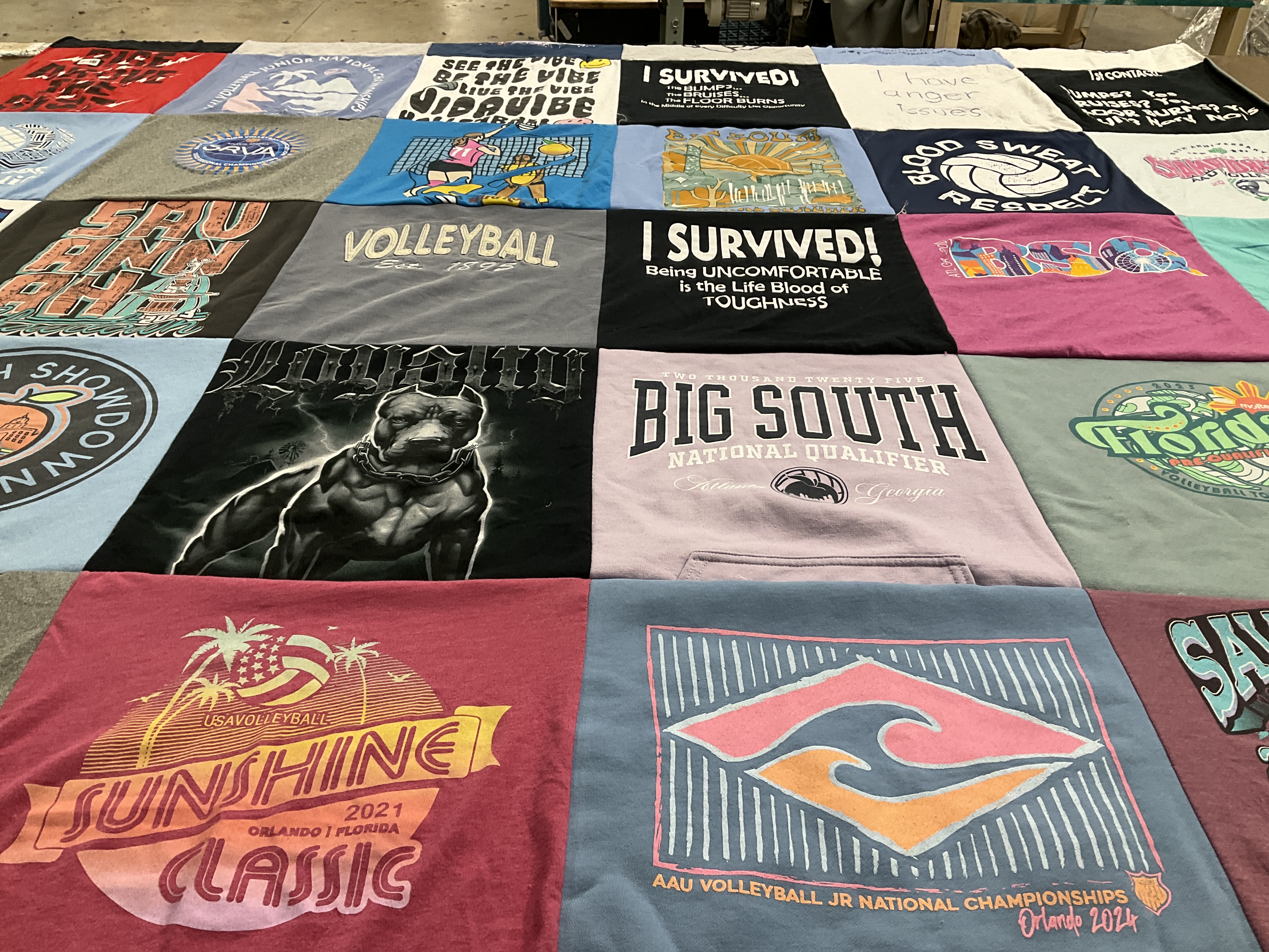 T-shirt quilt with volleyball themes by Julie from GA